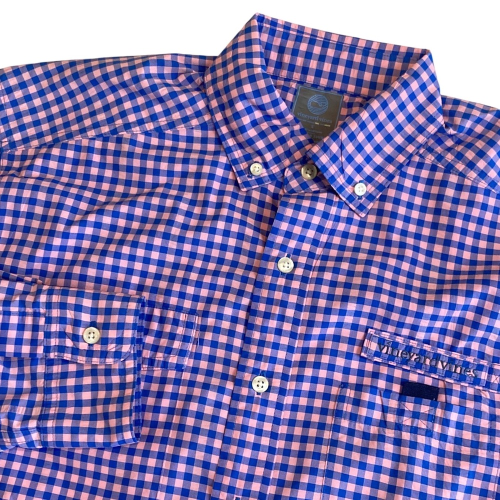 Vineyard Vines Harbor Shirt Mens Small Pink Blue Gingham Fishing Button Up